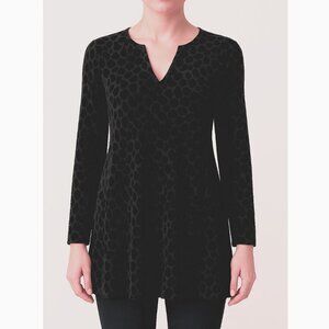 Nally & Millie Black V Neck Burnout Velvet Leopard Print Tunic Top Size M